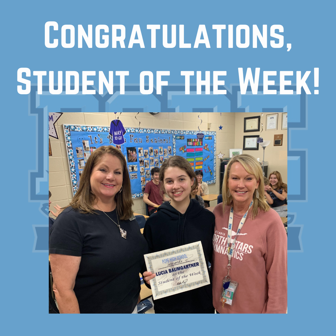 student of the week with principal and teacher