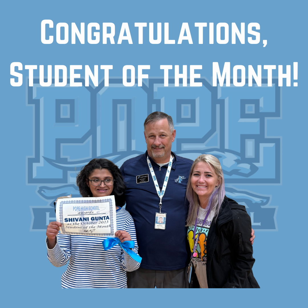 student of the month with principal and teacher