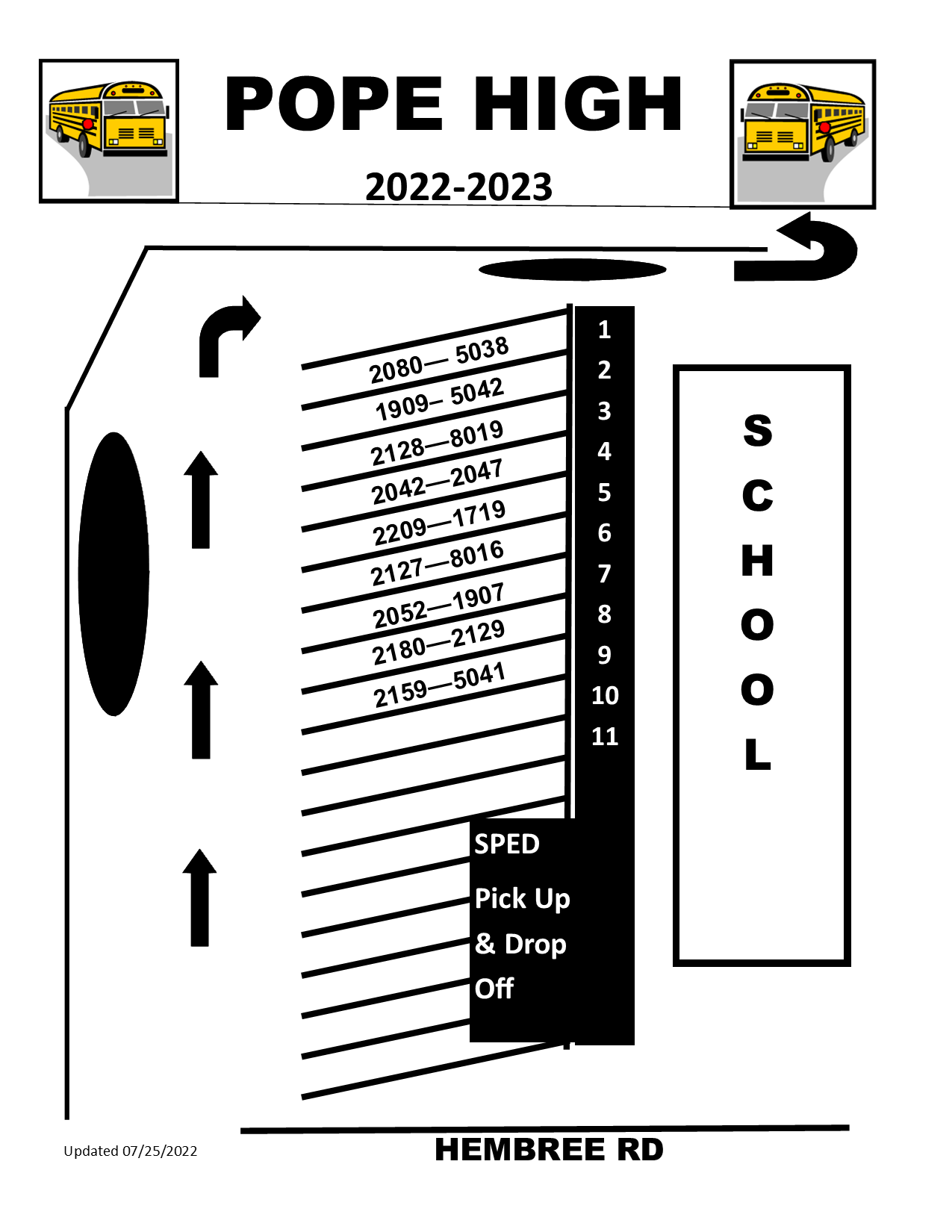 Map of bus lane lineup next to school