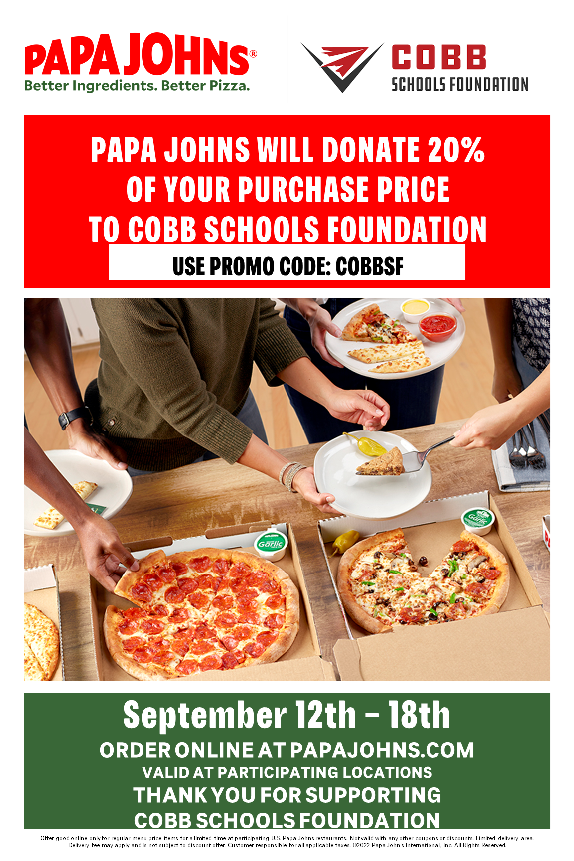 Berea Papa Johns - FREE PIZZA TODAY! Order $12 or more using your