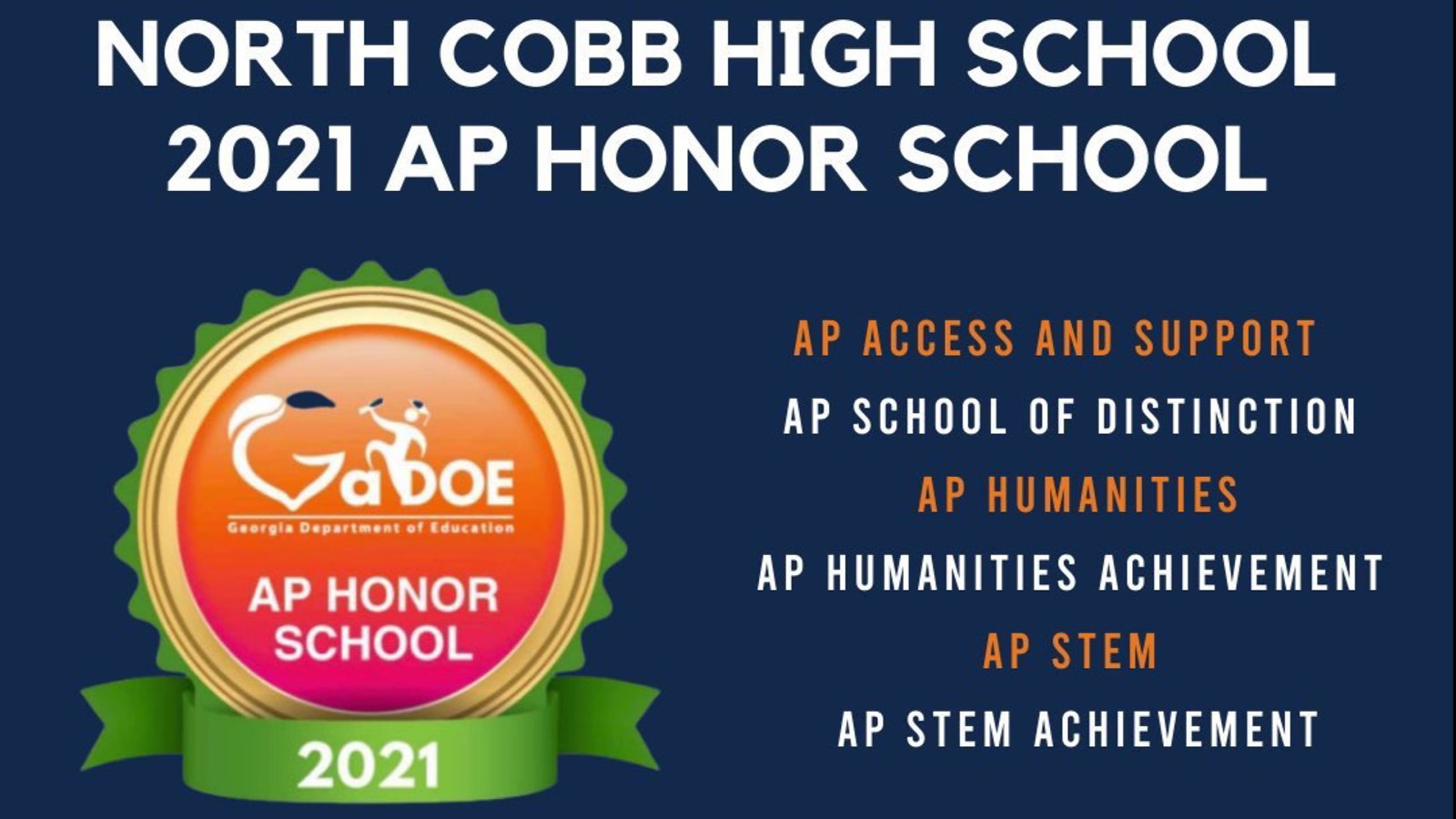 North Cobb recognized as a 2021 AP Honor School