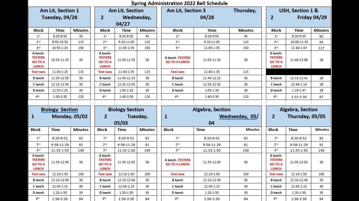 Eoc Testing Schedule Spring 2022