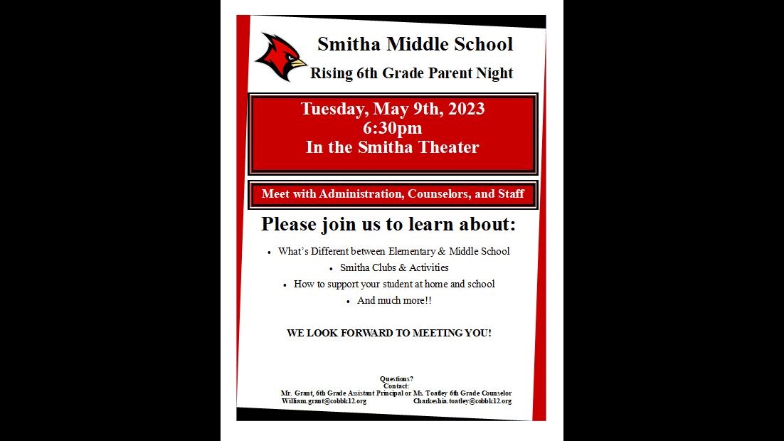 Smitha 6th grade parent night