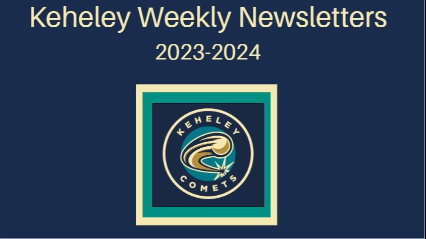 Navy background with Comet logo - Keheley Weekly Newsletters 2023-2024