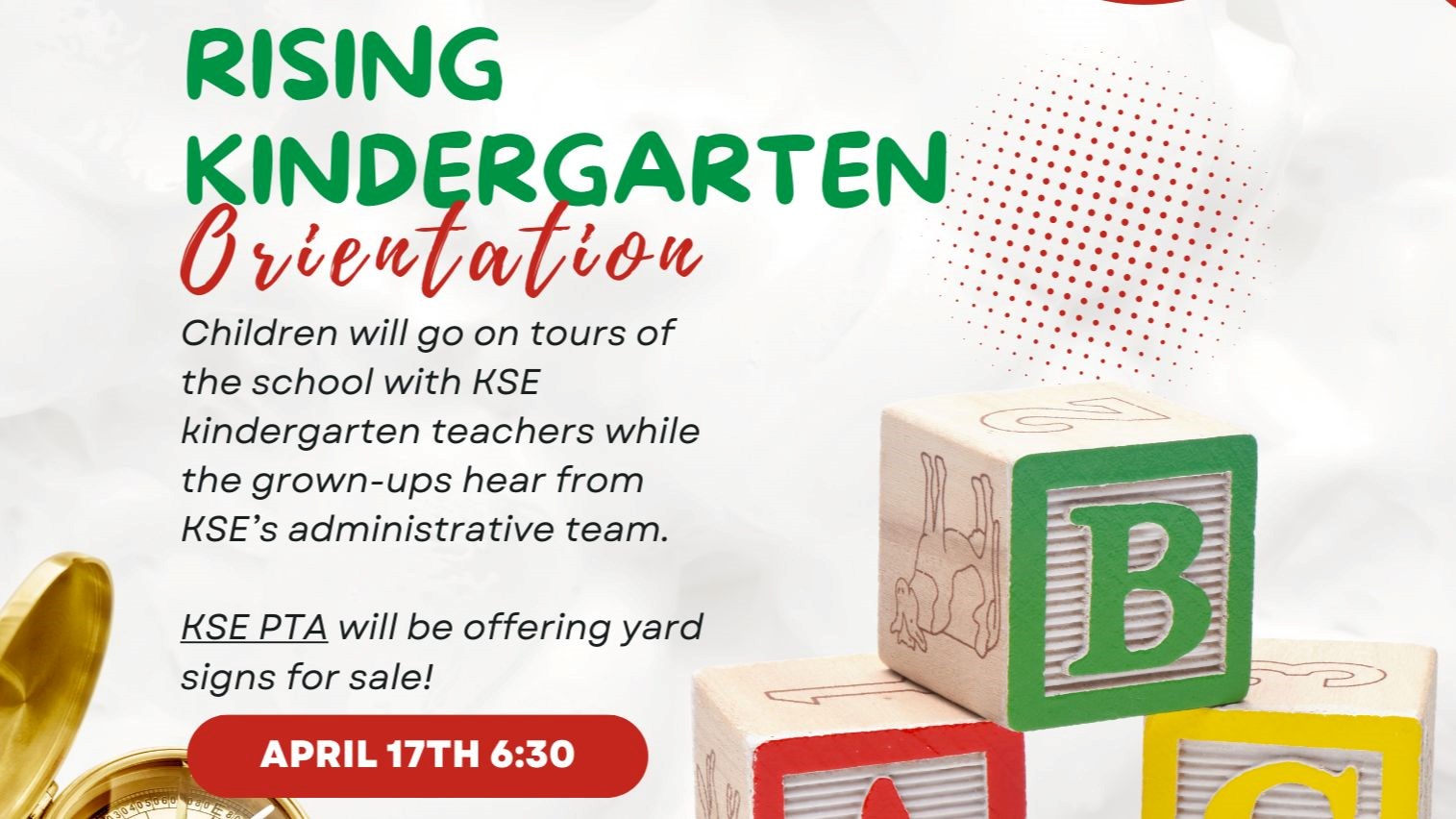 Kindergarten Orientation April 17th at 6:30 PM